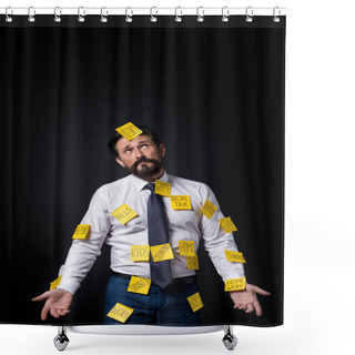 Personality  Stressed Businessman With Sticky Notes Shower Curtains