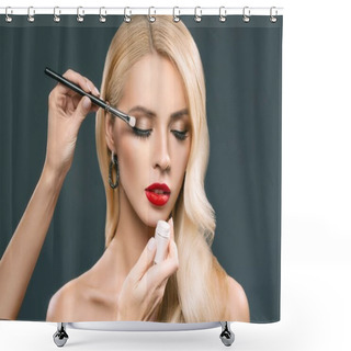Personality  Woman Applying Makeup Shower Curtains