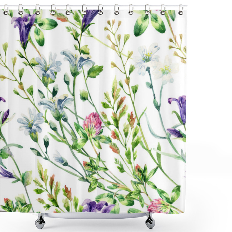 Personality  Watercolor Wild Flowers Seamless Pattern. Shower Curtains