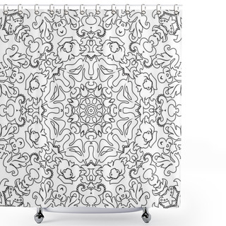Personality  Mandala Seamless Floral Pattern With Flowers And Hearts. Coloring Pages For Adults And Older Children, White And Black. Seamless Pattern. Doodle Lace Mandala Ornament. Vector Illustration. Shower Curtains