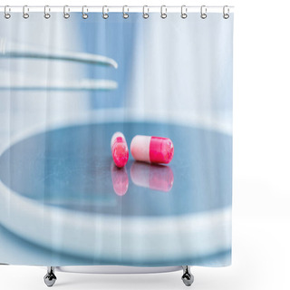 Personality  Pills On Lab Scales Shower Curtains