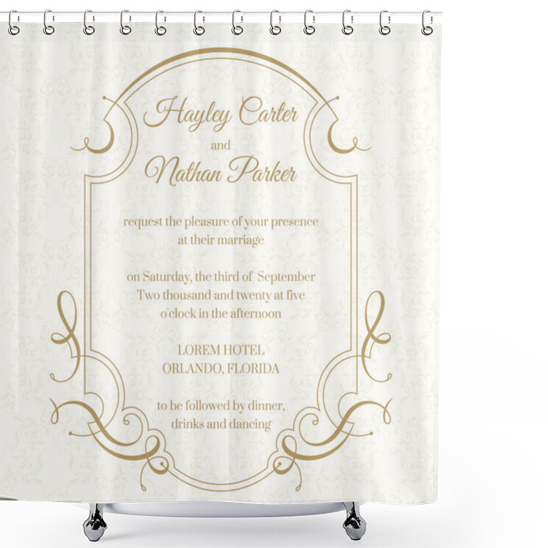Personality  Wedding invitation. Calligraphic frame. shower curtains