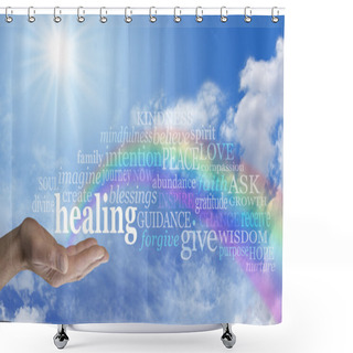 Personality  Healing Rainbow Sky Word Cloud Shower Curtains
