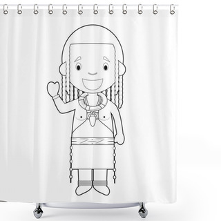 Personality  Easy Coloring Cartoon Character From Angola (Himba Tribe) Dressed In The Traditional Way Vector Illustration. Shower Curtains