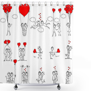 Personality  Valentine Doodle Boy And Girl, Vector Shower Curtains