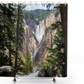 Personality  Yellowstone River Lower Falls At Yellowstone National Park From Artist Point, Horizontal Shower Curtains
