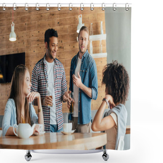 Personality  Multiethnic People In Cafe Shower Curtains