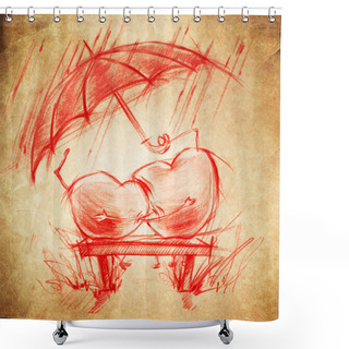 Personality  Two Hearts In Love Sit Under An Umbrella Shower Curtains