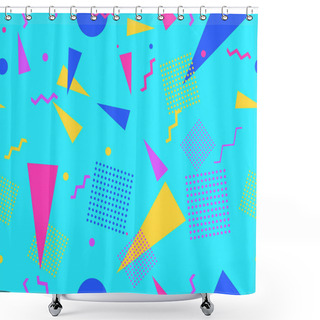 Personality  Geometric Seamless Pattern In Style Of The 80s. Zigzags And Triangles, Dots In Pop Art Style. Background For Promotional Products, Wrapping Paper And Printing. Vector Illustration Shower Curtains