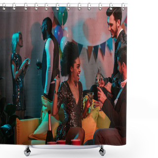Personality  Cheerful Young People Enjoying Drinks At Talking At Party Shower Curtains