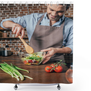 Personality  Man Making Salad Shower Curtains