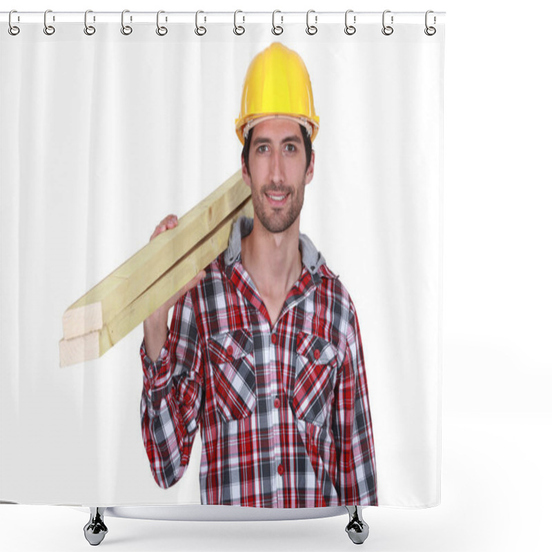 Personality  Tradesman Carrying Wooden Planks Shower Curtains
