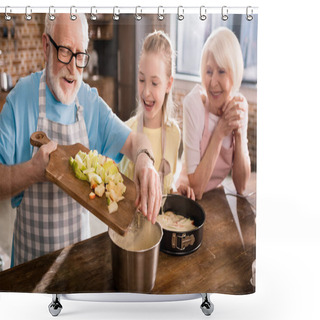 Personality  Grandparents And Girl Cooking Together Shower Curtains
