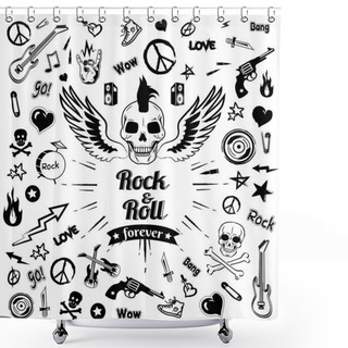 Personality  Rock-n-Roll Forever Skull Vector Illustration Shower Curtains