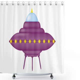 Personality  Fantastic Flying Saucer UFO In Cartoon Style On A White Background. Isolated Alien Spaceship. Vector Illustration. Shower Curtains