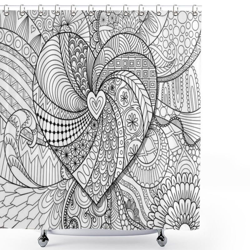 Personality  Heart On Floral Background For Adult Coloring Book Pages, Valentine's Card And Wedding Invitation. Stock Vector Shower Curtains