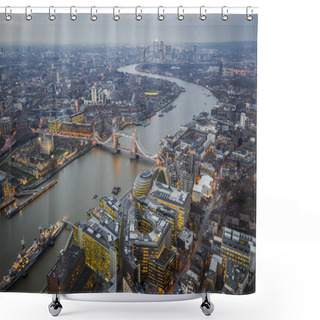 Personality  London, England - Aerial Skyline View Of London With The World Famous Tower Bridge, Tower Of London And Skyscrapers Of Canary Wharf At Dusk Shower Curtains