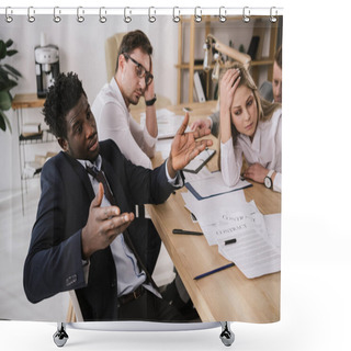 Personality  Overworked Buisness Partners Having Conversation At Office Shower Curtains