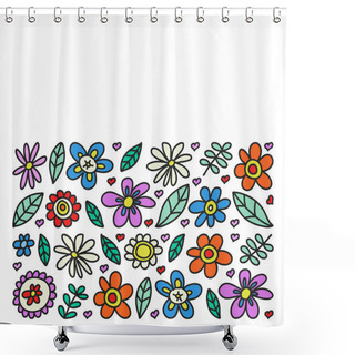 Personality  Vector Set Of Child Drawing Flowers Icons In Doodle Style. Painted, Colorful, Pictures On A Piece Of Paper On White Background. Shower Curtains