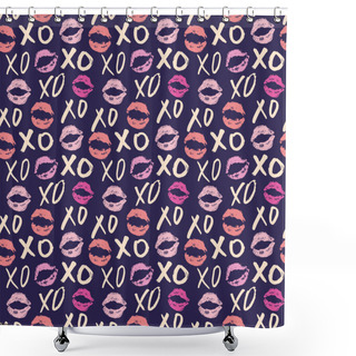 Personality  XOXO Brush Lettering Signs Seamless Pattern, Grunge Calligraphic Hugs And Kisses Phrase, Internet Slang Abbreviation XOXO Symbols, Vector Illustration Isolated On White Background Shower Curtains