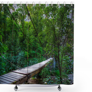 Personality  Wooden Bridge In The Forest Shower Curtains