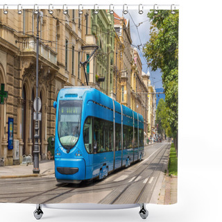 Personality  Modern Tram On A Street Of Zagreb, Croatia Shower Curtains