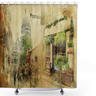 Personality  Vintage Parisian Cards Series - Montmartre Street Shower Curtains