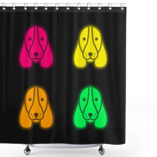Personality  Basset Hound Dog Head Four Color Glowing Neon Vector Icon Shower Curtains