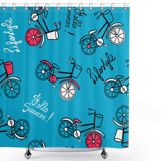 Personality  Blue Pattern With Bicycles. Shower Curtains