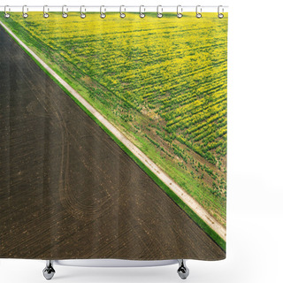 Personality  Aerial View Of Plowed Field From Drone Pov Shower Curtains