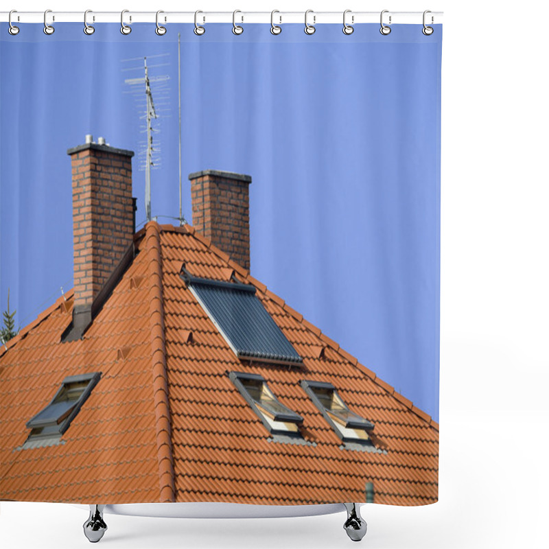 Personality  Roof With Two Chimneys And Solar Panel Shower Curtains