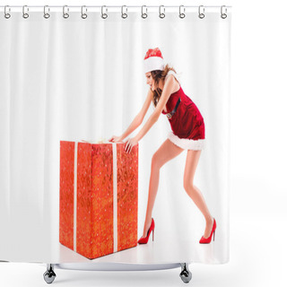 Personality  Girl Pushing Big Gift Box Shower Curtains