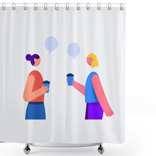 Personality  Two Young Friends Talking Outside In Flat Design Shower Curtains