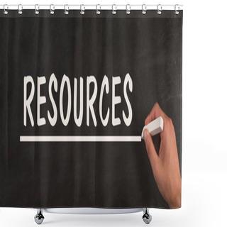 Personality  Resources Is Standing On A Chalkboard, Network, Support Of A Team, Environmental Challenge, Information And Strategy Concept Shower Curtains