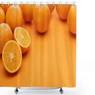 Personality  Ripe Delicious Cut And Whole Oranges On Colorful Background Shower Curtains