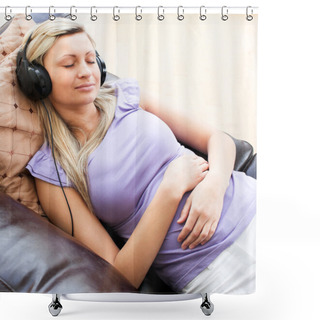 Personality  Sleeping Woman Using Headphones Shower Curtains