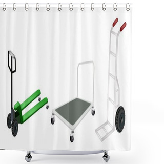 Personality  Hand Truck, Dolly And Pallet Truck On White Background Shower Curtains