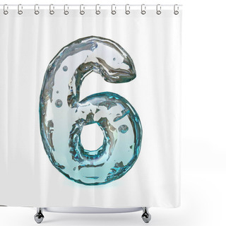 Personality  Blue Ice Font Number 6 SIX 3D Rendering Illustration Isolated On White Background Shower Curtains