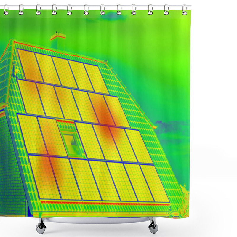 Personality  Thermographic Inspection Of Photovoltaic Systems By House.Thermovision Image Of Solar Panels. Infrared Thermovision Image. Infrared Thermography In Inspection Of Photovoltaic Panels.  Shower Curtains