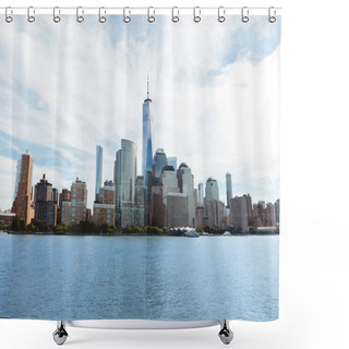 Personality  MANHATTAN, NEW YORK, USA - OCTOBER 8, 2018: Beautiful View Of Manhattan And Atlantic Ocean, New York, Usa Shower Curtains