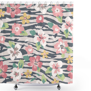 Personality  Cute Flower Mix Zebra Seamless Pattern Background Shower Curtains