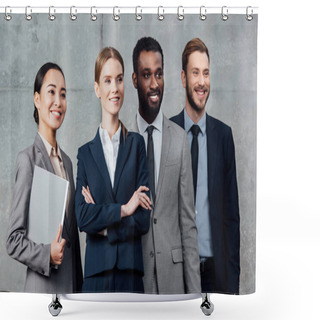Personality  Smiling Multiethnic Group Of Businesspeople In Formal Wear Posing And Looking Away Shower Curtains