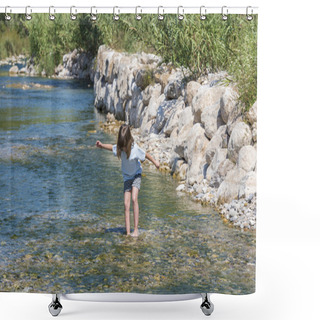 Personality  Little Girl Crossing A River  Shower Curtains