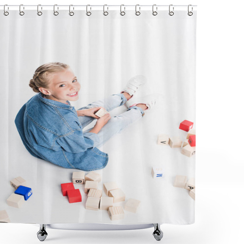 Personality  Child With Aphabet Blocks Shower Curtains