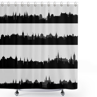 Personality  Old Vintage City Town Landscape With Moon In Detailed Illustrati Shower Curtains
