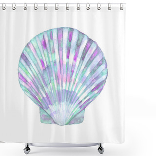 Personality  Seashell Watercolor Illustration. Watercolour Hand Drawn Sea Shell Isolated On White Background. Marine Underwater Element Design. Print For Greeting Card, Wallpaper, Fabric, Wrapping Paper, Banner. Shower Curtains
