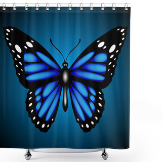 Personality  Blue Butterfly On Dark Background, Vector Shower Curtains