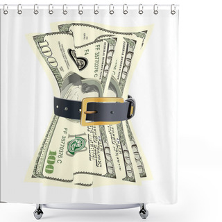 Personality  Dollar Bills Squeezed By Leather Belt On A White Background Shower Curtains
