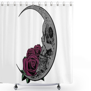 Personality  Moon Skull With Roses Shower Curtains
