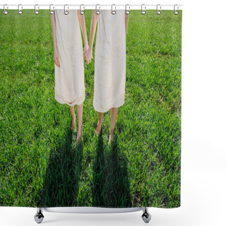 Personality  Two Twin Blond Sisters On Lawn Shower Curtains